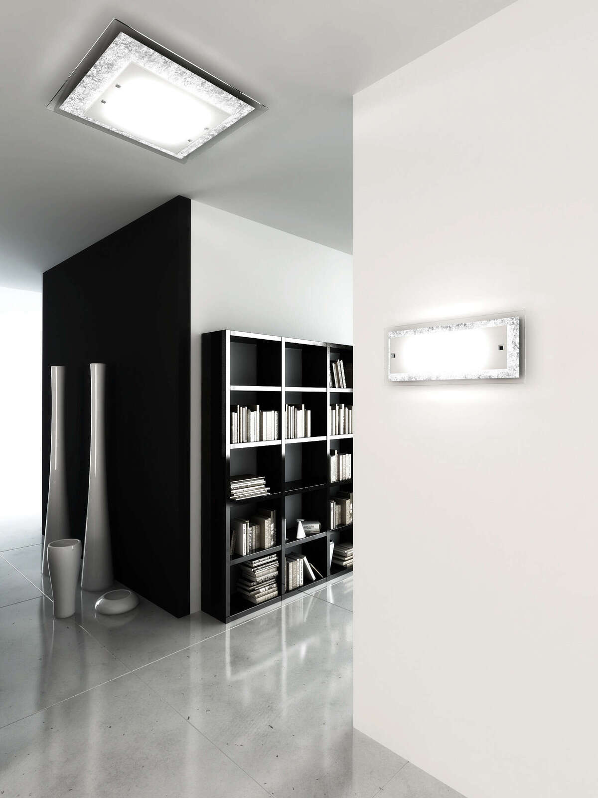1087/60-FA TRAY PLAFONIERA 60 CM. 4 LUCI FOGLIA ARGENTO