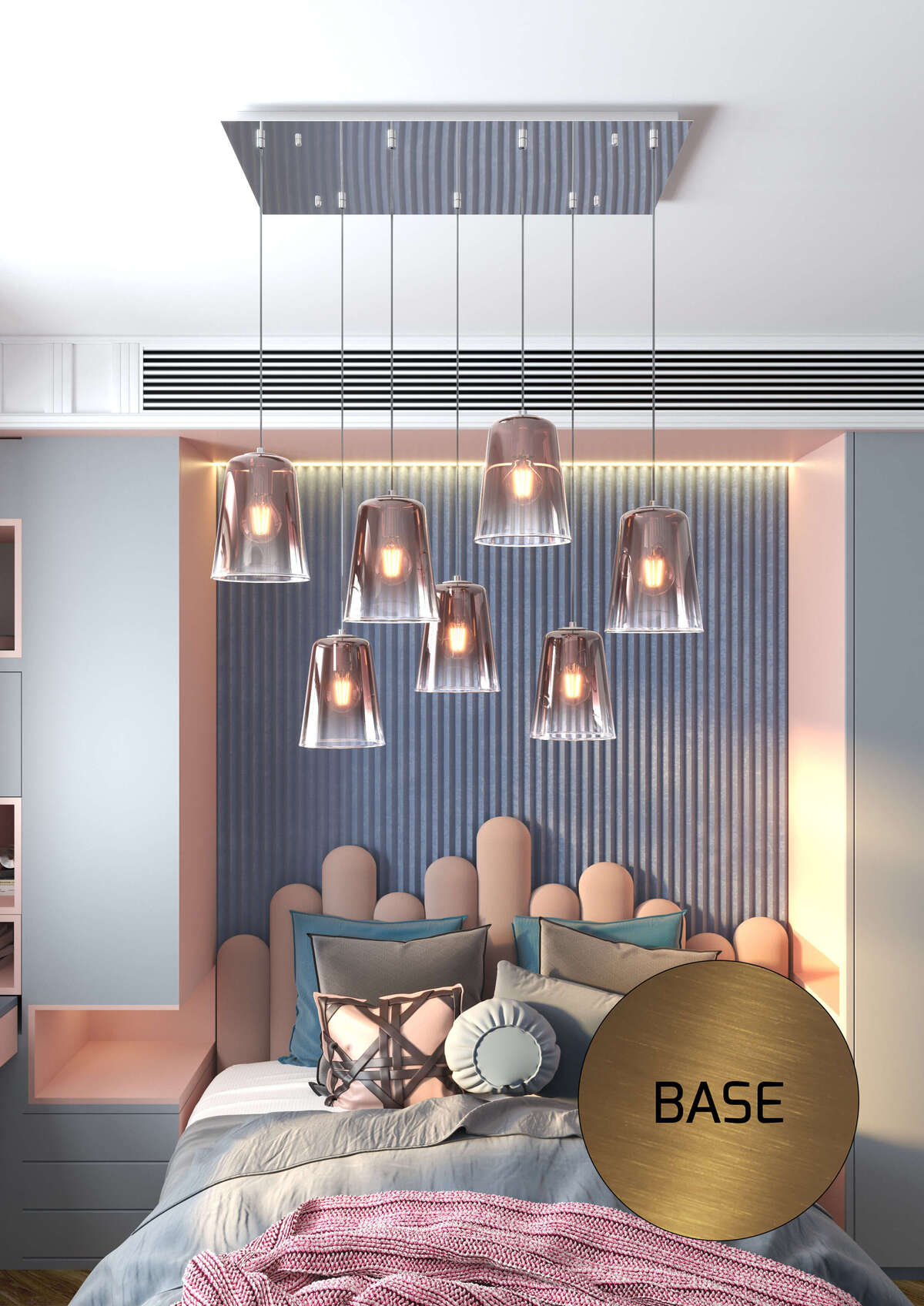 1164OS/S7 R-RA SHADED SOSP. OTTONE SAT. RETTANGOLARE 7 LUCI RAME