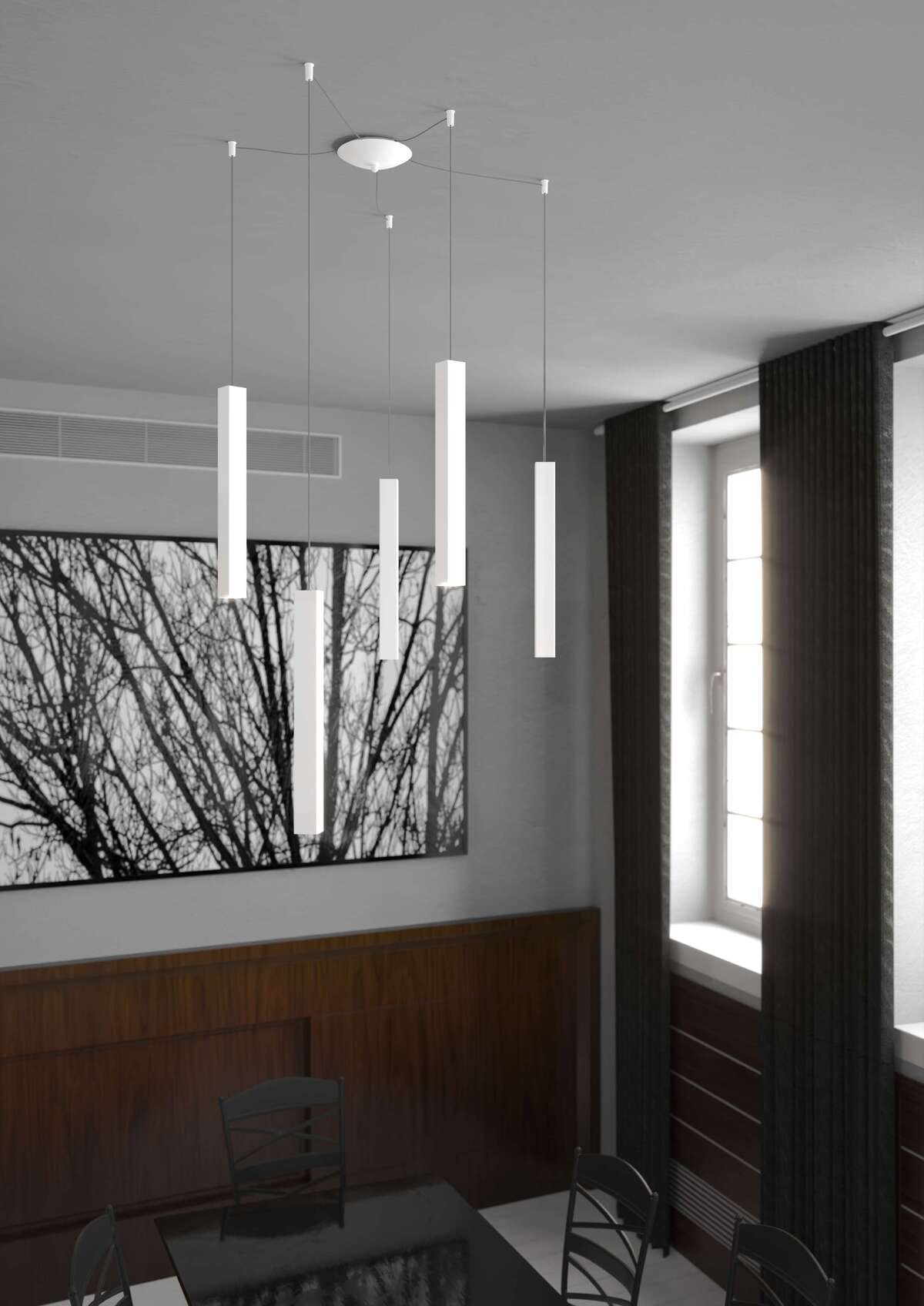 1173/S5-BI SQUARE TUBE SOSPENSIONE 5 LUCI BIANCO CAVO CM.250 CON BASE