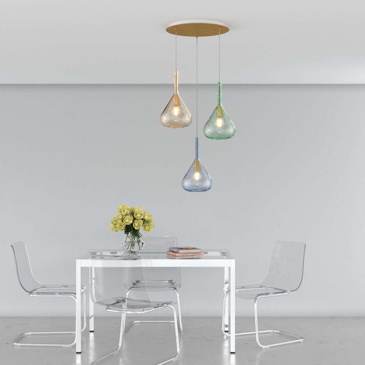 1177OS/S3 T-MC SOSP. OTTONE SAT. 3 LUCI TONDA VETRI AM + VE + BL