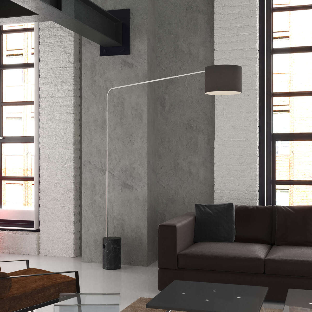 1189/B6-CIN CORNER PIANTANA 1189 TUBO SINGOLA CURVA - BASE CILINDRICA NERO - DIFFUSORE CILINDRICO NERO