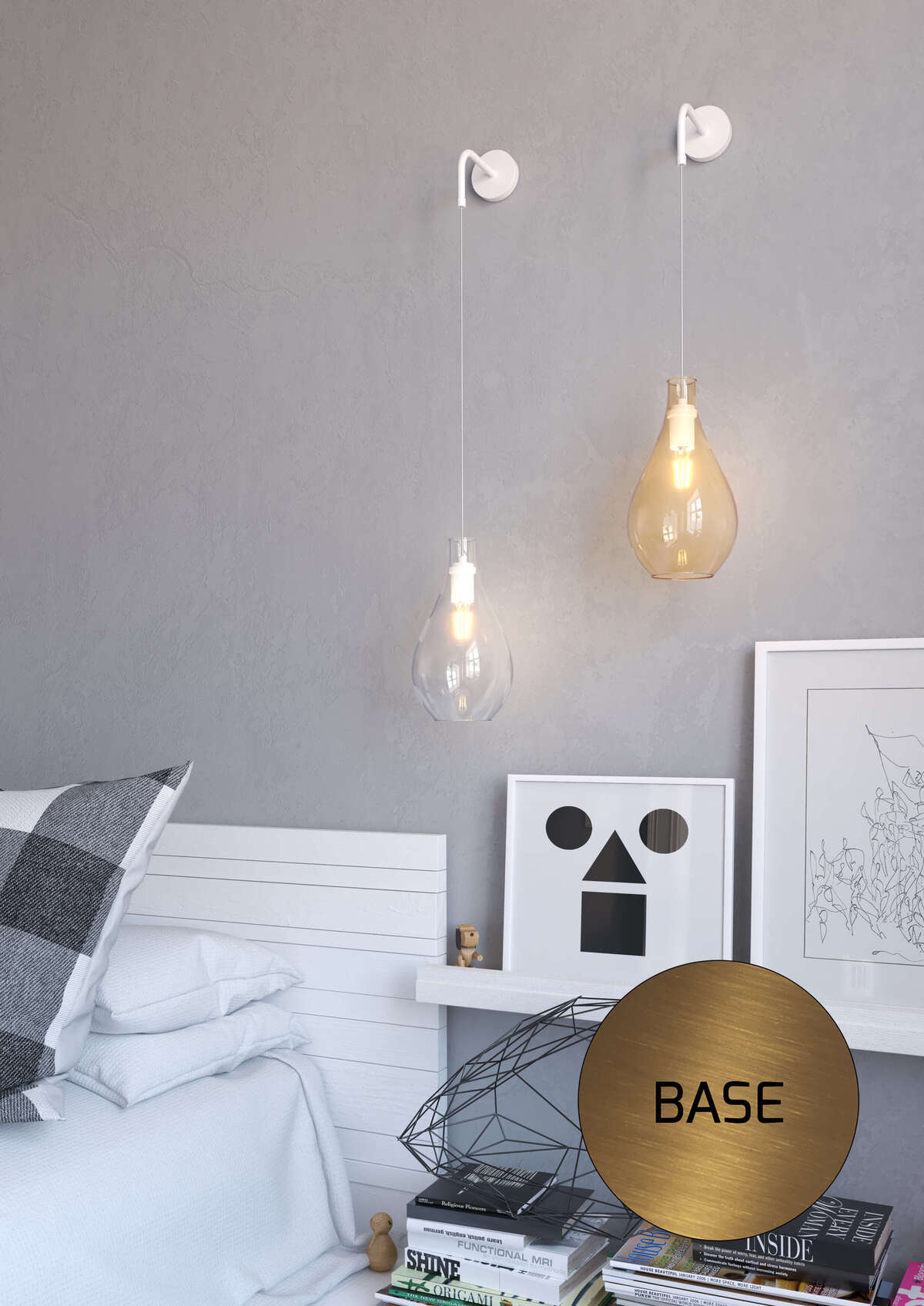 1193OS/A-AM DROP 2.0 APPLIQUE OTTONE SAT. REGOLABILE VETRO AMBRA