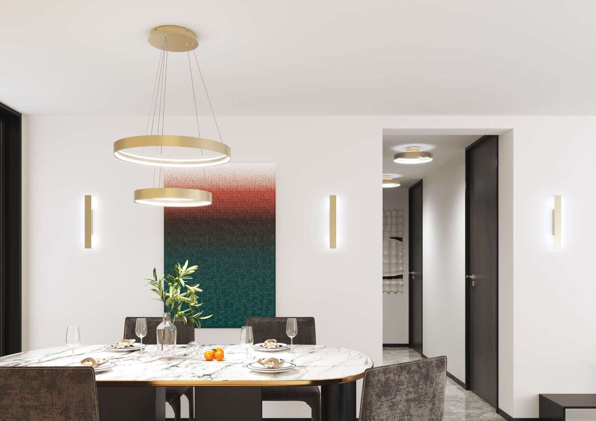 1216/S2-OC MALIKA SOSPENSIONE 2 ANELLI 40+60 CM. ORO CHAMPAGNE LED 70W CCT SWITCH CRI90