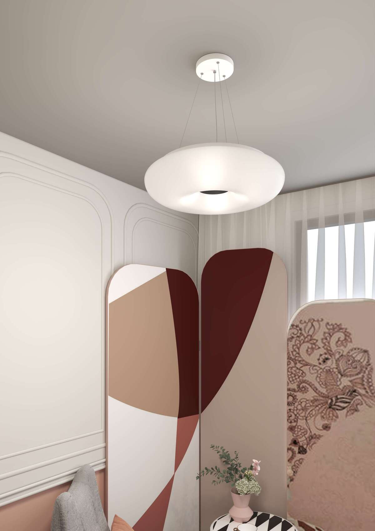 1217/SP BENNY SOSPENSIONE 33 CM. 2 LUCI VETRO OPALE SAT. + 3 DECORI INCLUSI (BI+NE+SA)