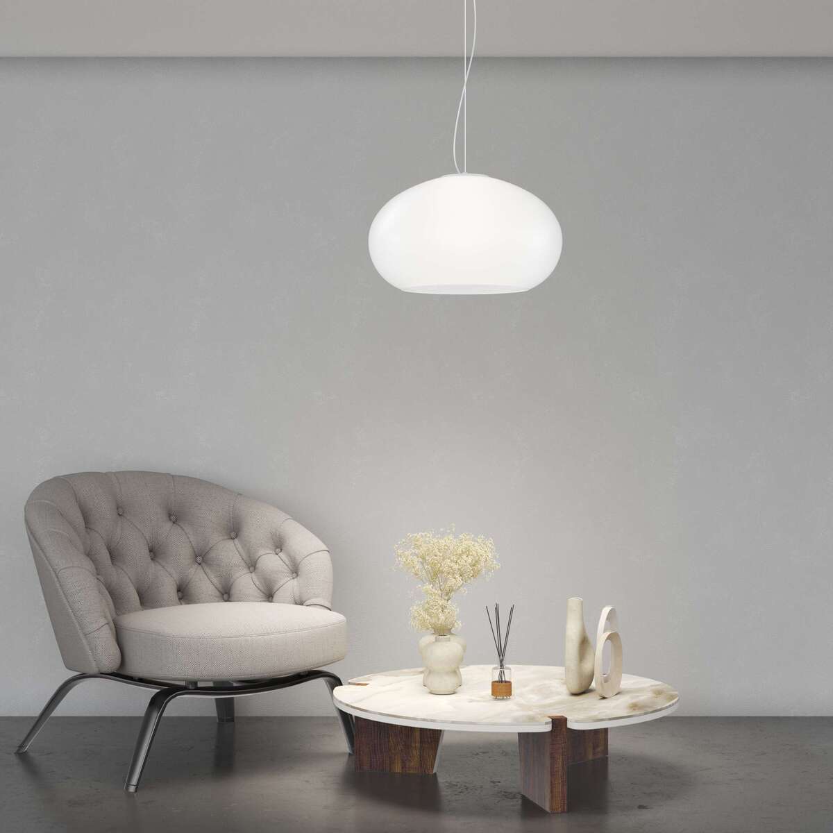 1218/S42-BI CASPER SOSPENSIONE 42 CM. 1 LUCE MONTATURA BIANCA VETRO BIANCO OPALE SATINATO