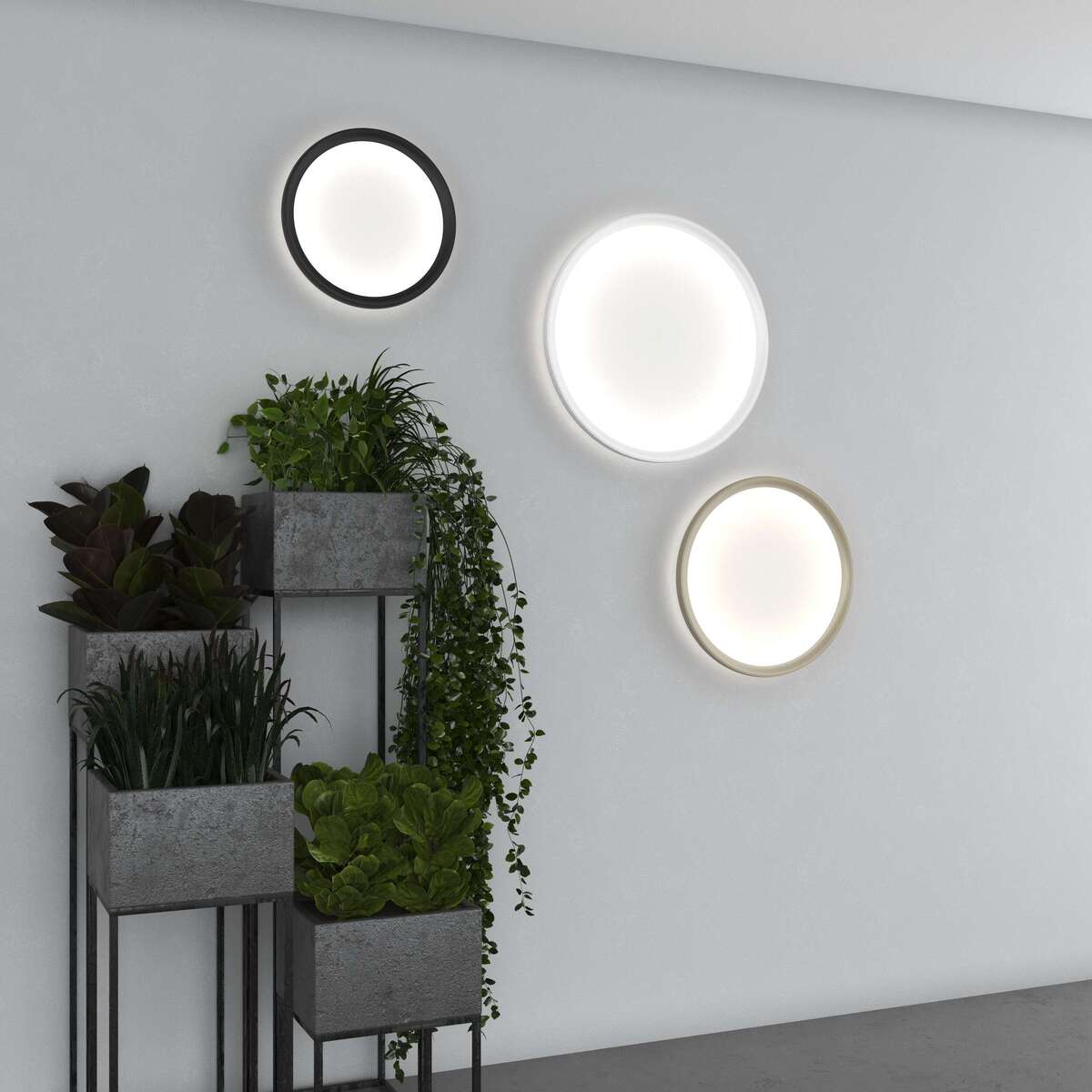 1221/60-BI PLANA APPLIQUE/PLAFONIERA D.60 CM. BIANCO BIEMISSIONE DOPPIA ACCENSIONE WALL STEP + CCT 3000/3500/4000 SWITCH