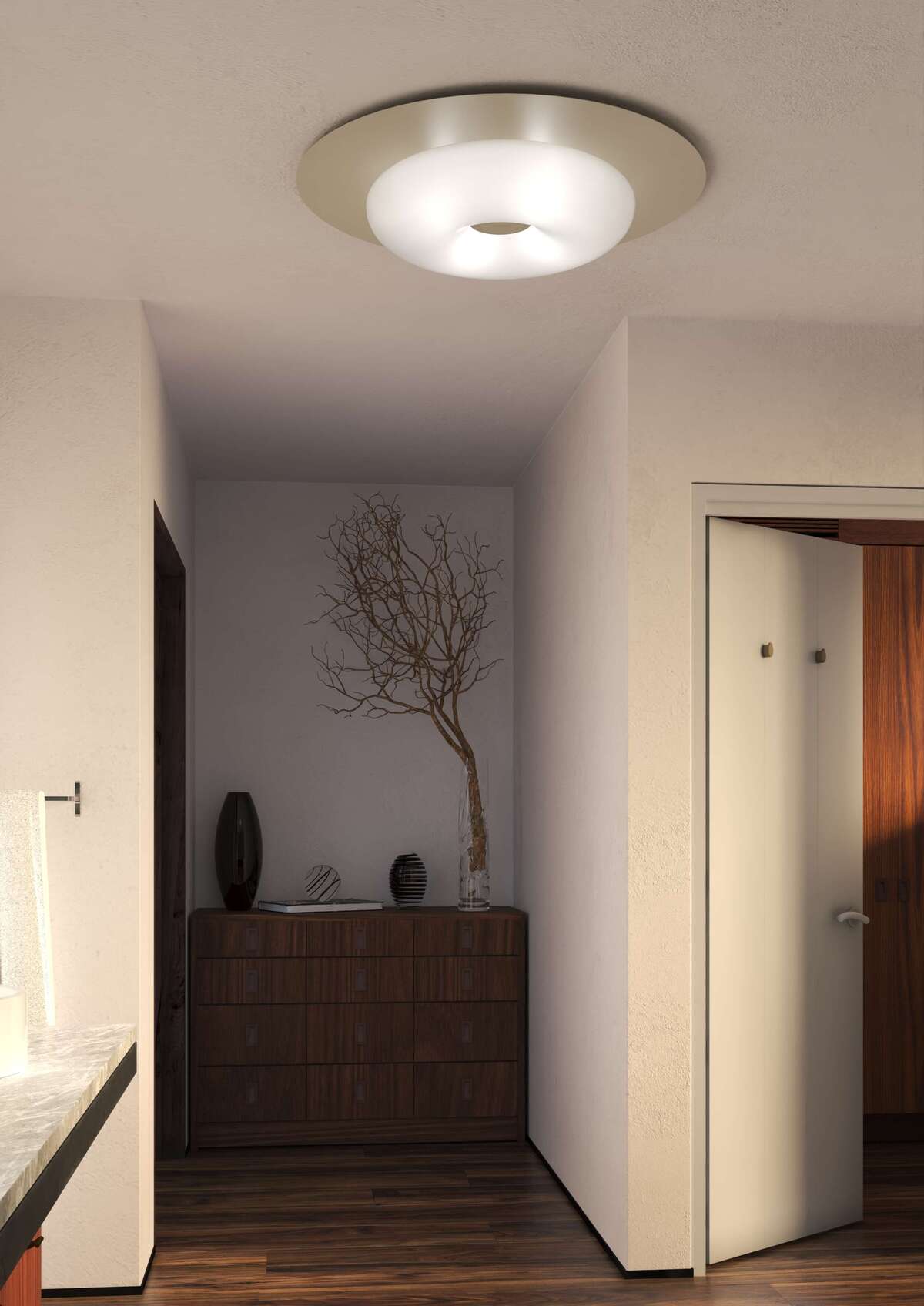 1237/78-SA APPLIQUE/PLAFONIERA 4 LUCI VETRO OPALE SAT. + DECORO SABBIA