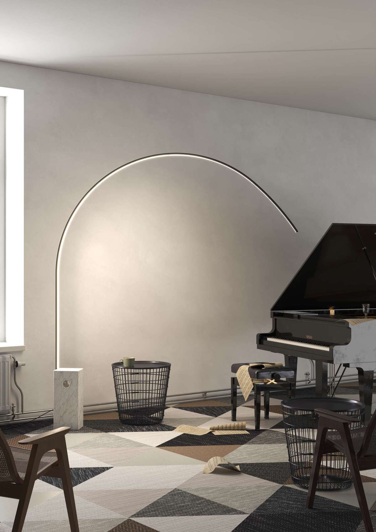 1239/B1LD-NE VERY PIANTANA 1239 TUBO CURVO ELETTRIFICATO NERO E BASE PARALLELEPIPEDO BIANCO