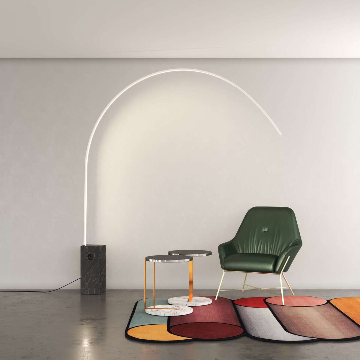 1239/B2LD-BI VERY PIANTANA 1239 TUBO CURVO ELETTRIFICATO BIANCO E BASE PARALLELEPIPEDO NERO