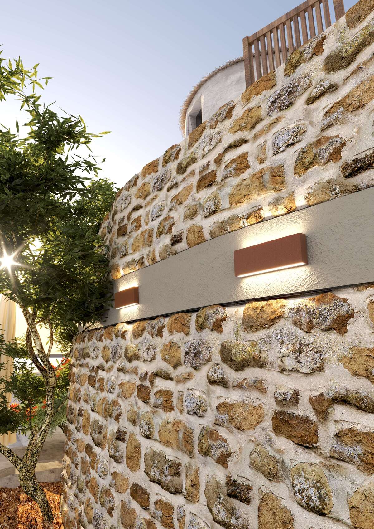 MADRID/26-CO MADRID APPLIQUE BIEMISSIONE 26CM CORTEN 2X10W LED INTEGR. CCT3000/4000 IP65