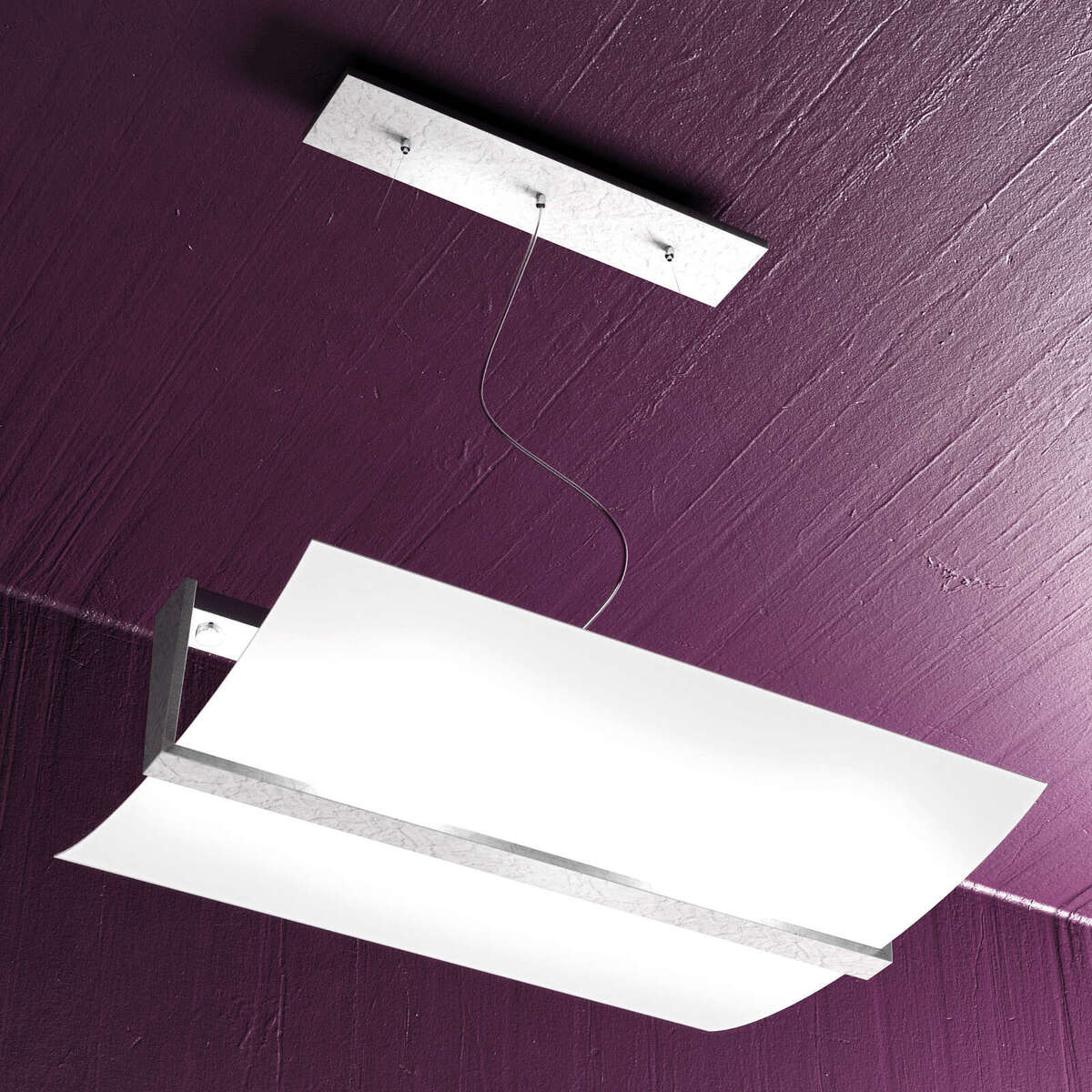 1019/S50-FA WOOD SOSPENSIONE CM.50 2 LUCI FOGLIA ARGENTO