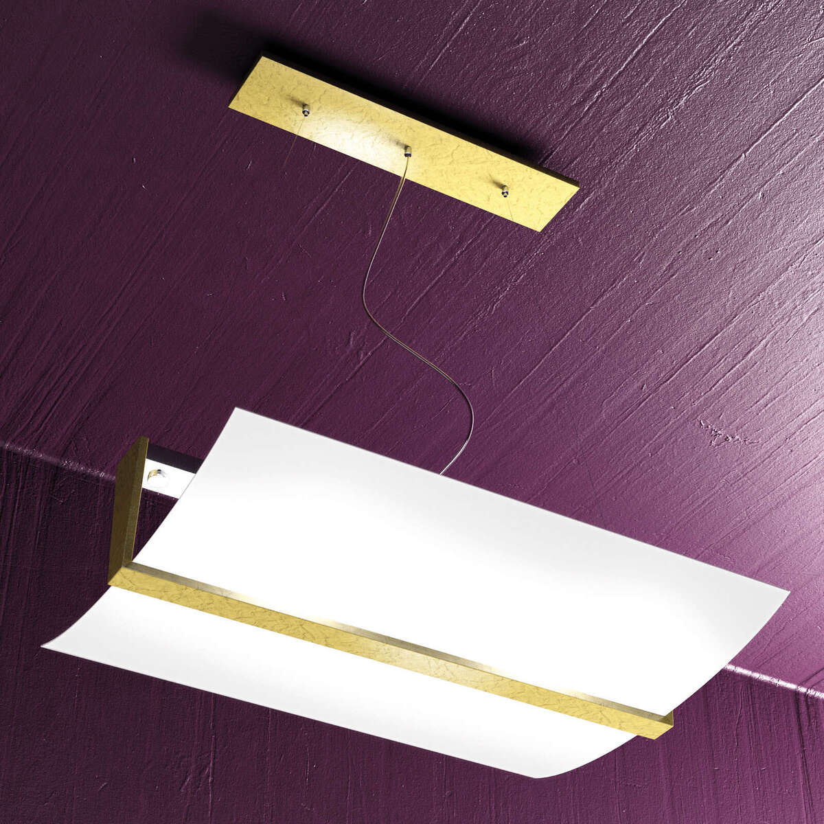 1019/S50-FO WOOD SOSPENSIONE CM.50 2 LUCI FOGLIA ORO