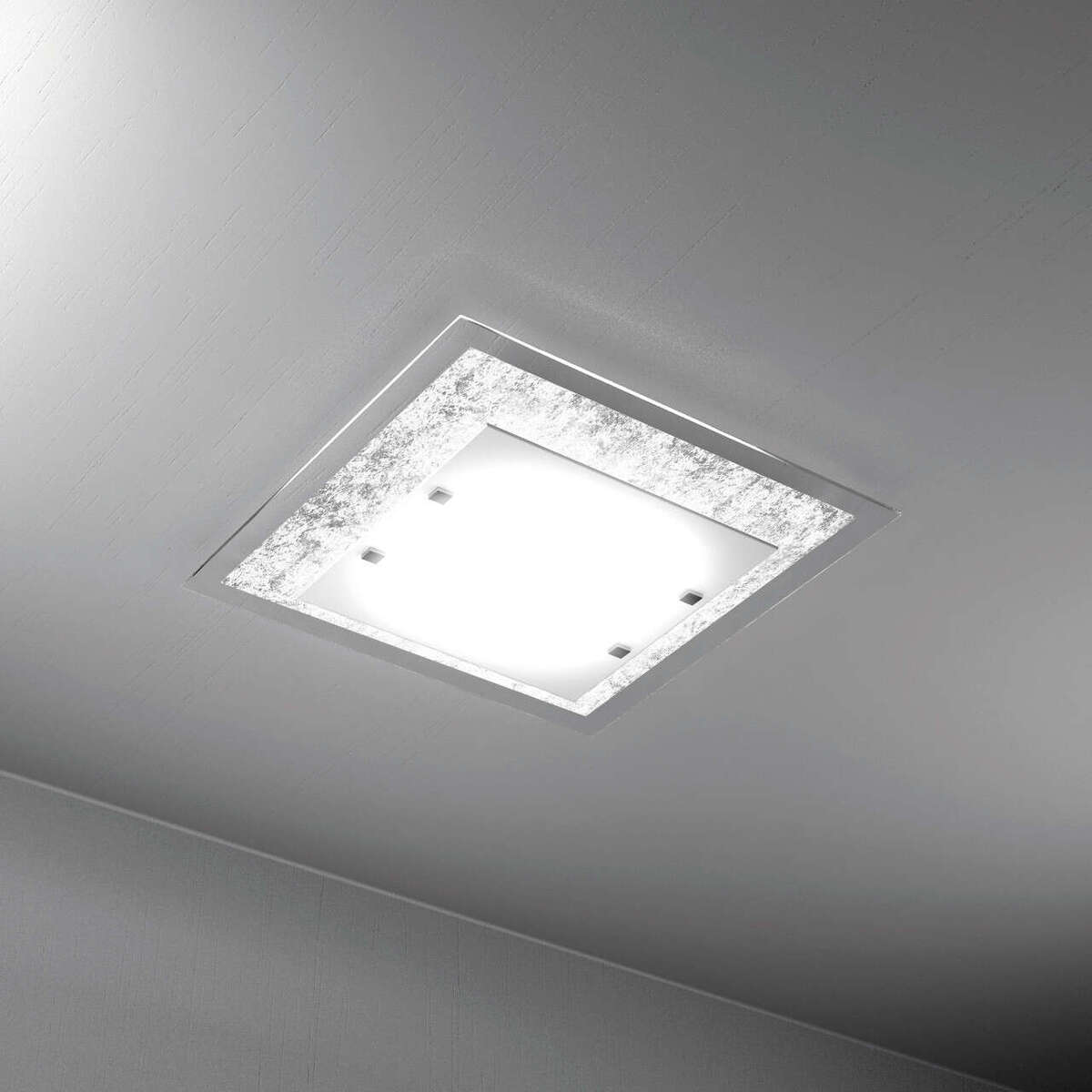 TRAY PLAFONIERA 45 CM. 2 LUCI FOGLIA ARGENTO