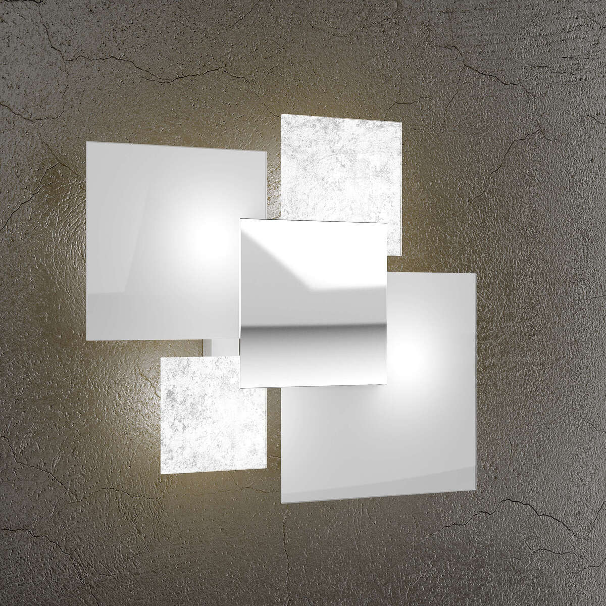 SHADOW/45 APPLIQUE/PLAFONIERA 4 LUCI FOGLIA ARGENTO