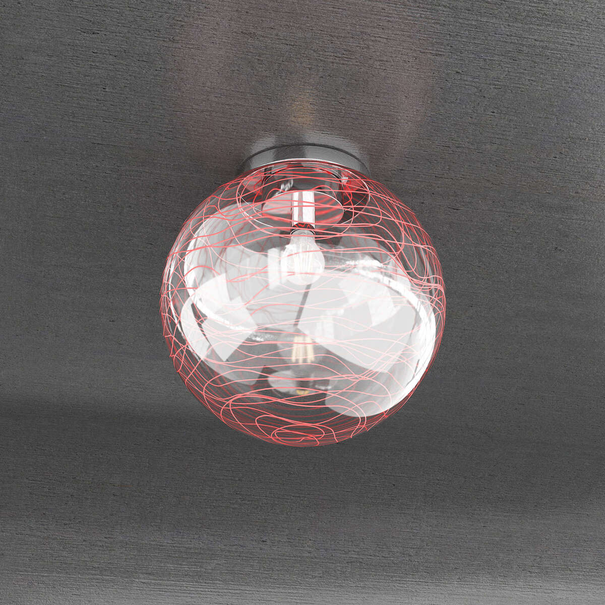 MOON PLAFONIERA D.30 CM. 1 LUCE VETRO ROSSO