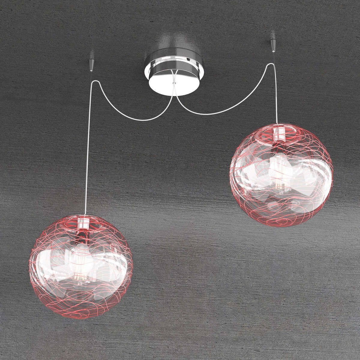 1117/S2-30-RO MOON SOSPENSIONE 2 LUCI D.30 CM. VETRO ROSSO