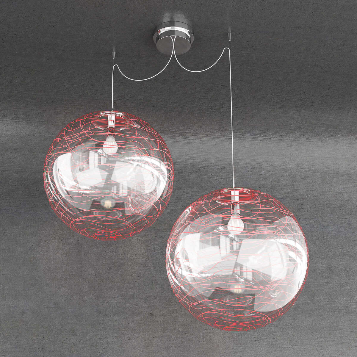 1117/S2-40-RO MOON SOSPENSIONE 2 LUCI D.40 CM. VETRO ROSSO