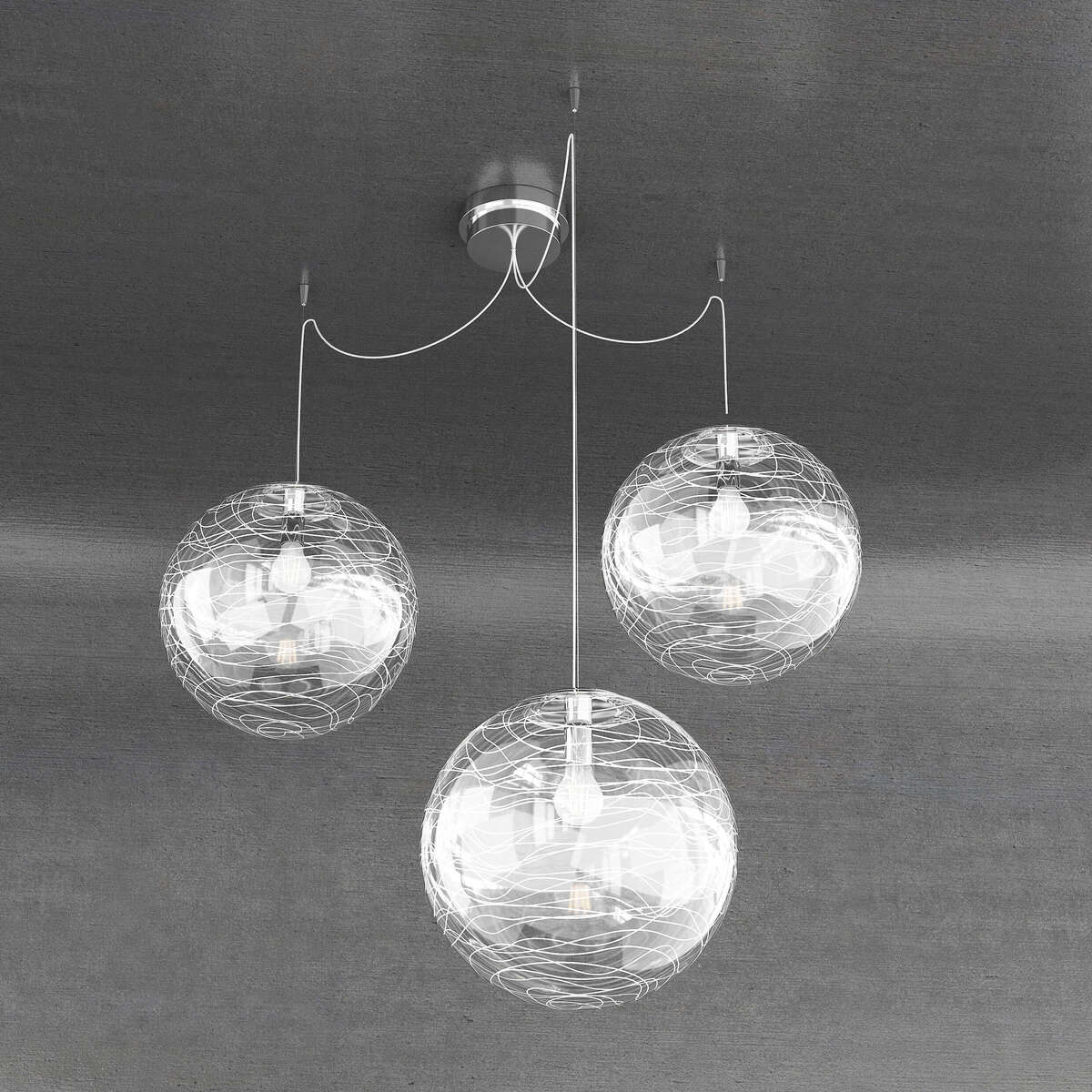 1117/S3-30-BI MOON SOSPENSIONE 3 LUCI D.30 CM. VETRO BIANCO