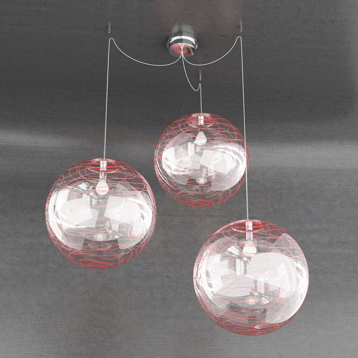 1117/S3-40-RO MOON SOSPENSIONE 3 LUCI D.40 CM. VETRO ROSSO