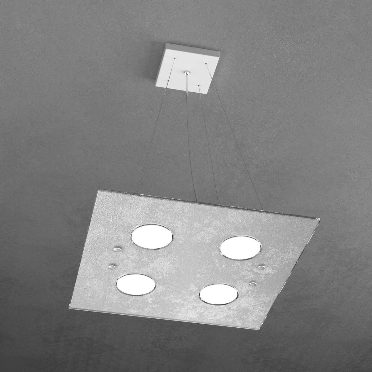 1141/S4-FA PATH SOSPENSIONE 4 LUCI QUADRA FOGLIA ARGENTO