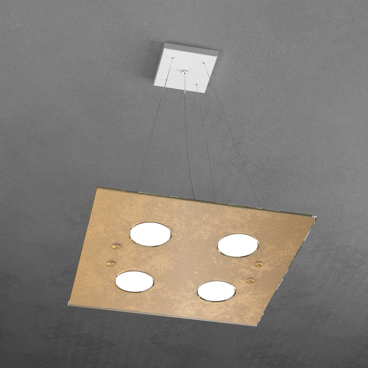 1141/S4-FO PATH SOSPENSIONE 4 LUCI QUADRA FOGLIA ORO