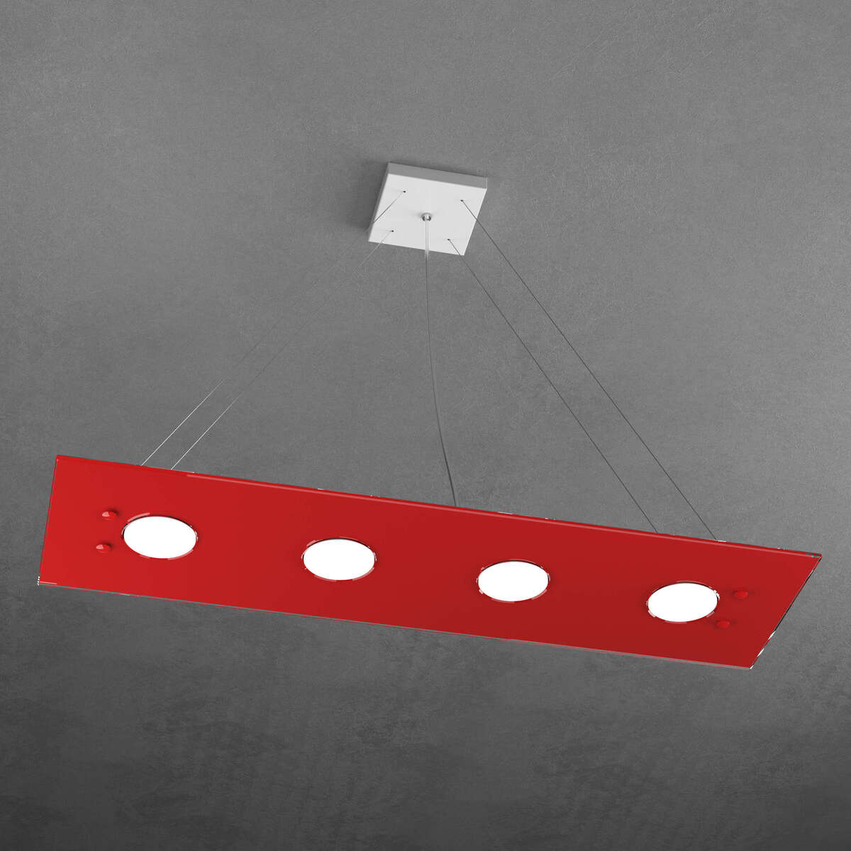 1141/S4 R-RO PATH SOSPENSIONE 4 LUCI RETTANGOLARE ROSSO