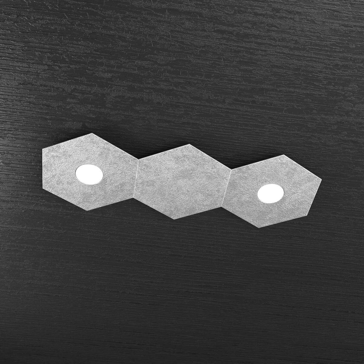 1142/2L1D-FA HEXAGON APPLIQUE/PLAFONIERA 2 LUCI + 1 DECORATIVO FOGLIA ARGENTO
