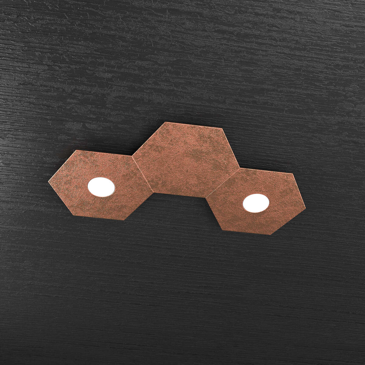 1142/2L1D-FR HEXAGON APPLIQUE/PLAFONIERA 2 LUCI + 1 DECORATIVO FOGLIA RAME