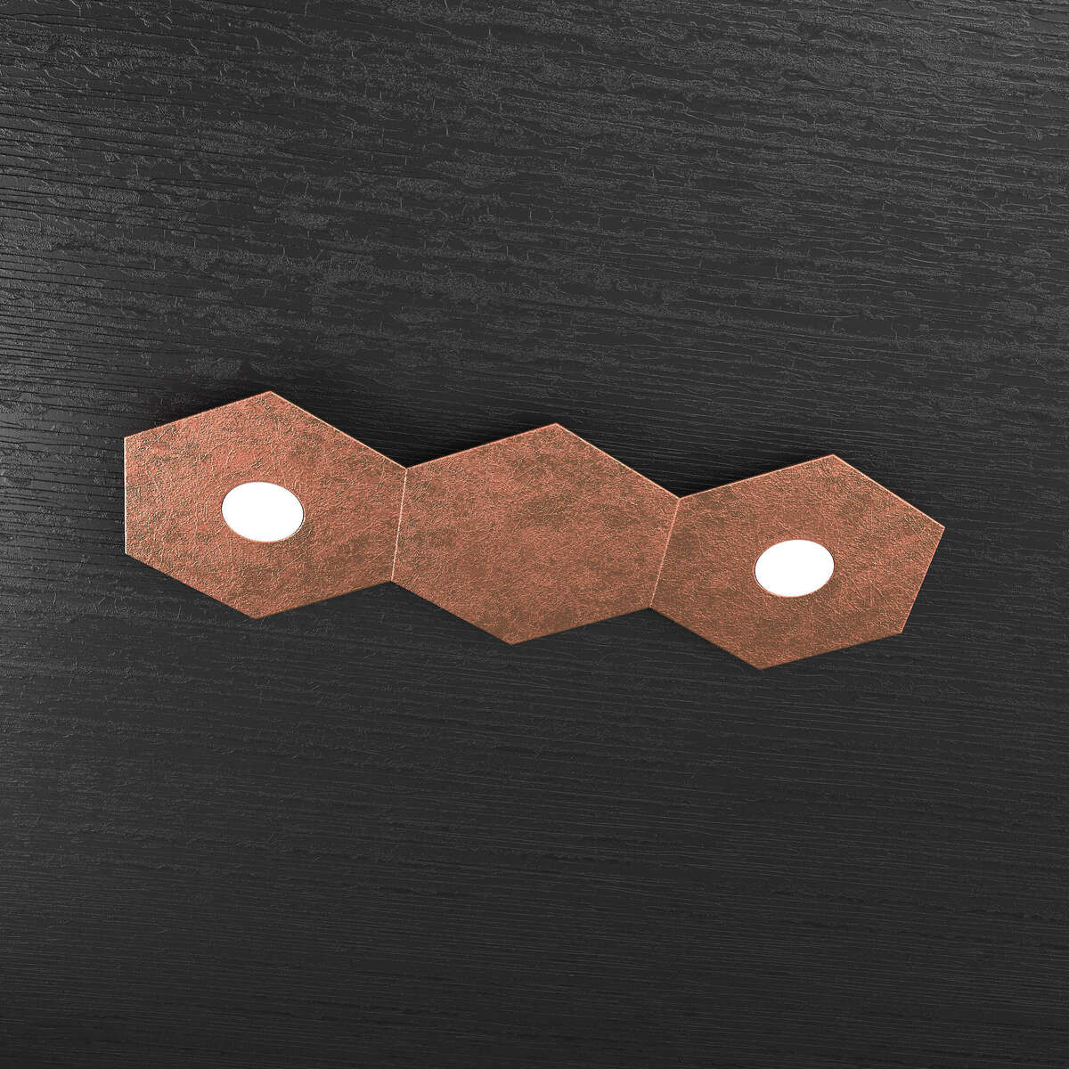 1142/2L1D-FR HEXAGON APPLIQUE/PLAFONIERA 2 LUCI + 1 DECORATIVO FOGLIA RAME