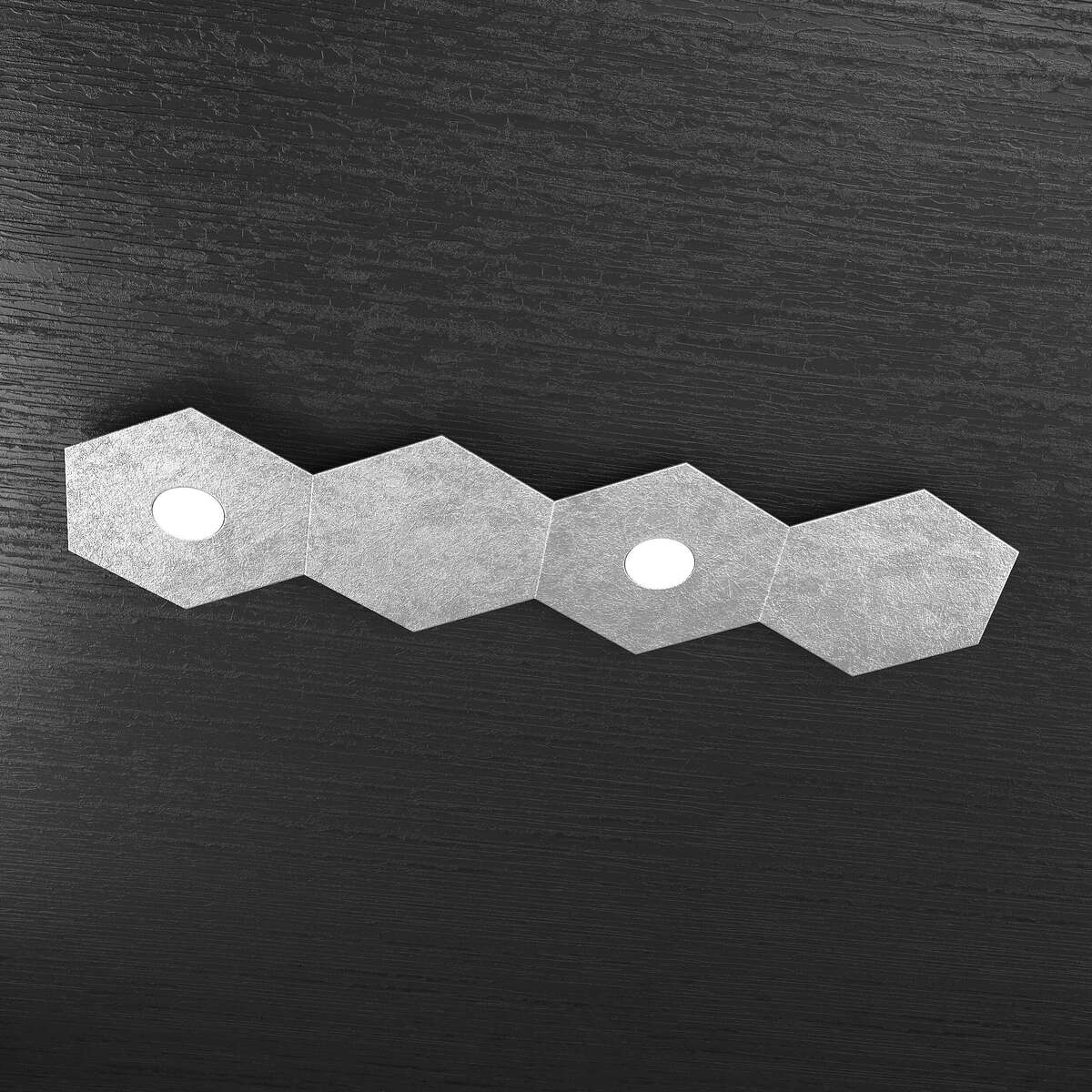 1142/2L2D-FA HEXAGON APPLIQUE/PLAFONIERA 2 LUCI + 2 DECORATIVO FOGLIA ARGENTO
