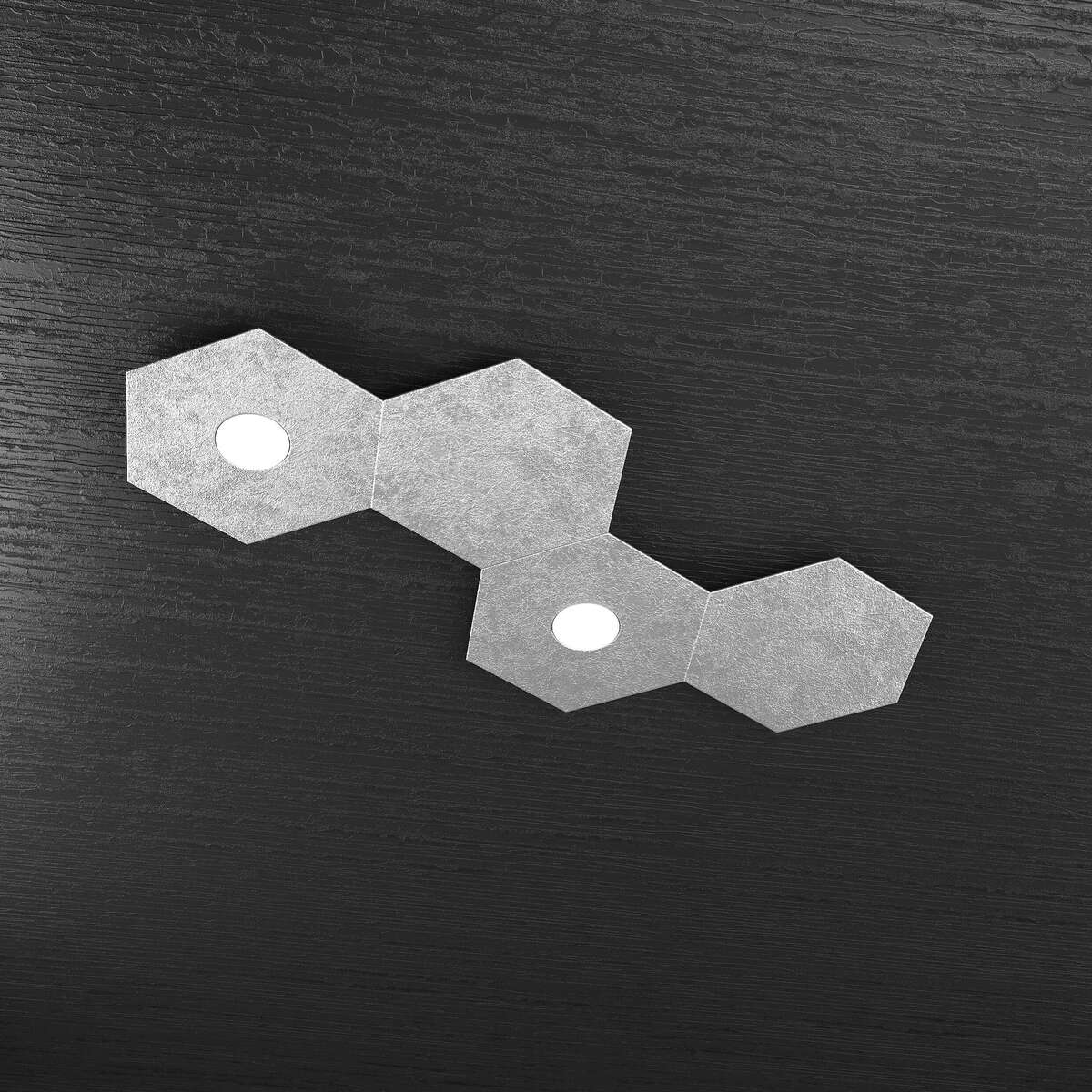 1142/2L2D-FA HEXAGON APPLIQUE/PLAFONIERA 2 LUCI + 2 DECORATIVO FOGLIA ARGENTO