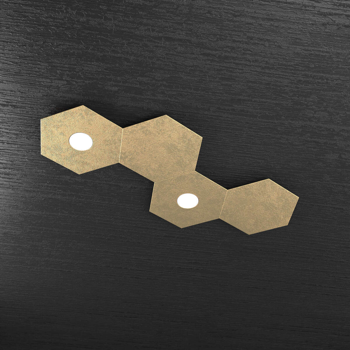 1142/2L2D-FO HEXAGON APPLIQUE/PLAFONIERA 2 LUCI + 2 DECORATIVO FOGLIA ORO