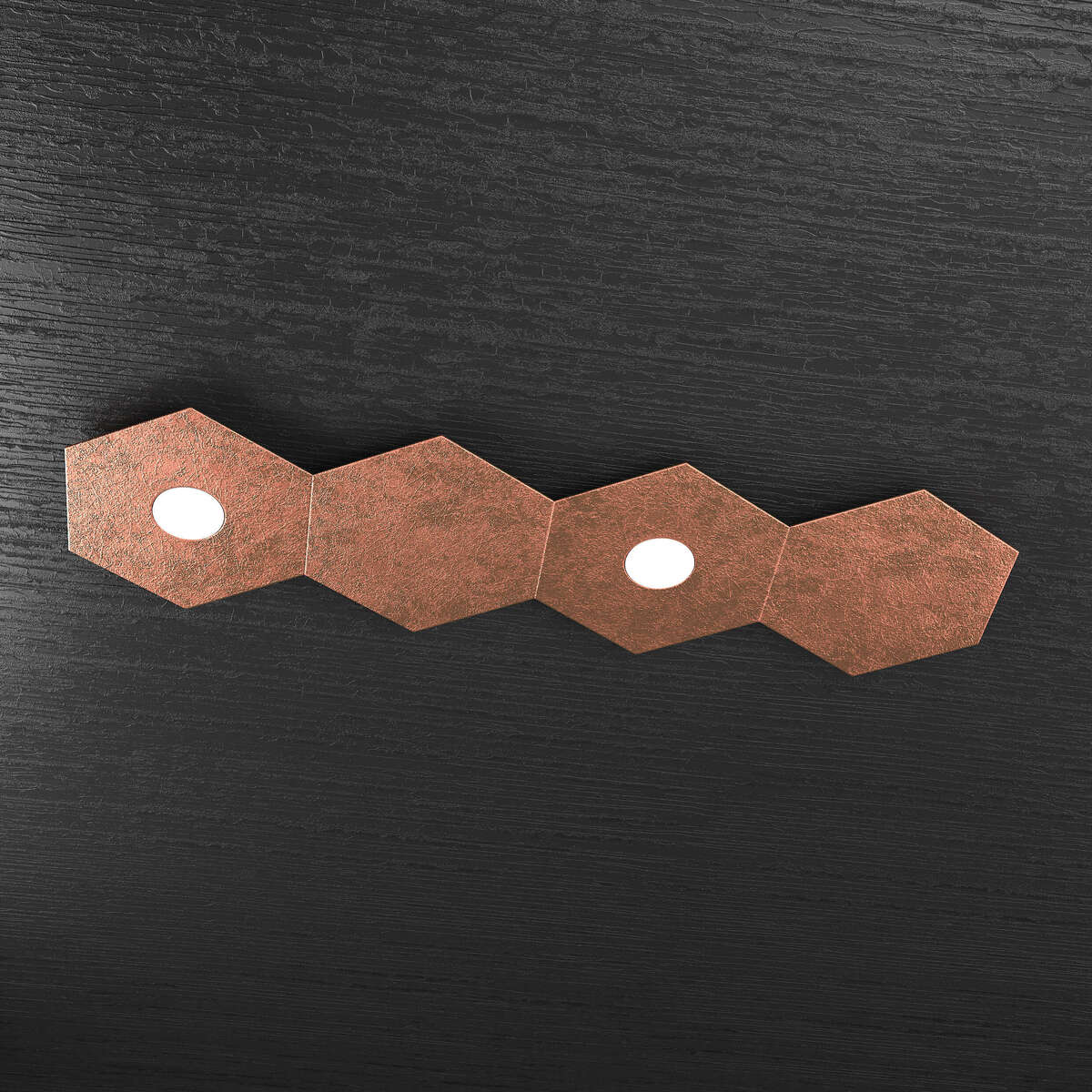 1142/2L2D-FR HEXAGON APPLIQUE/PLAFONIERA 2 LUCI + 2 DECORATIVO FOGLIA RAME
