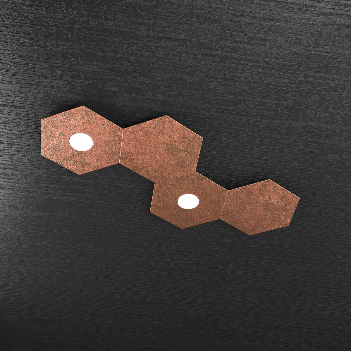 1142/2L2D-FR HEXAGON APPLIQUE/PLAFONIERA 2 LUCI + 2 DECORATIVO FOGLIA RAME