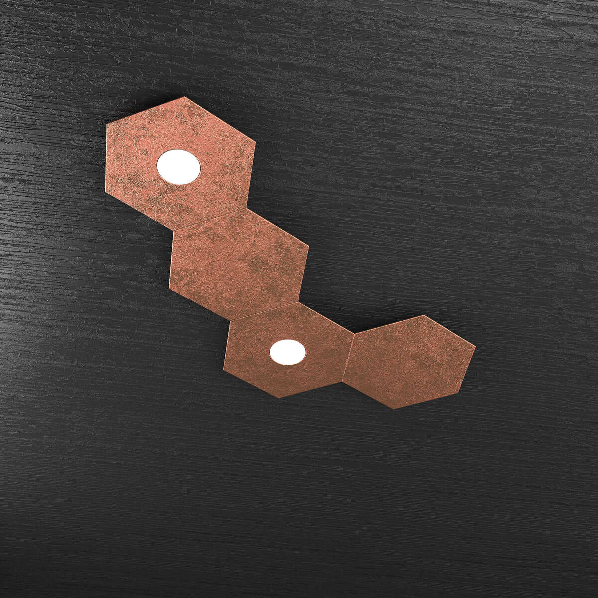 1142/2L2D-FR HEXAGON APPLIQUE/PLAFONIERA 2 LUCI + 2 DECORATIVO FOGLIA RAME