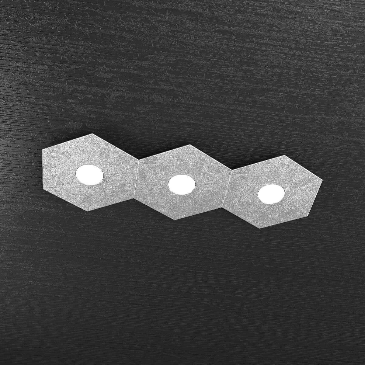1142/3L-FA HEXAGON APPLIQUE/PLAFONIERA 3 LUCI FOGLIA ARGENTO