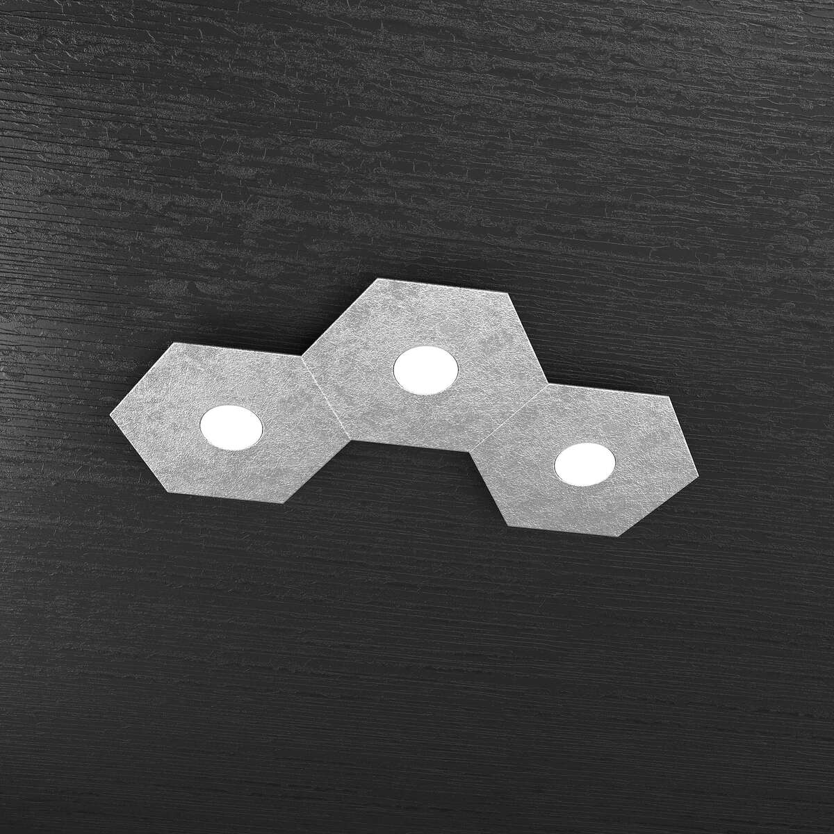 1142/3L-FA HEXAGON APPLIQUE/PLAFONIERA 3 LUCI FOGLIA ARGENTO
