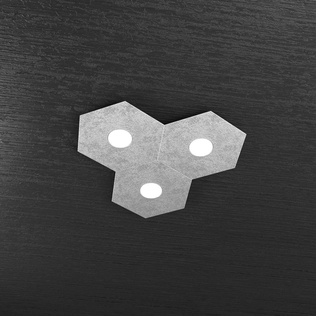 1142/3L-FA HEXAGON APPLIQUE/PLAFONIERA 3 LUCI FOGLIA ARGENTO