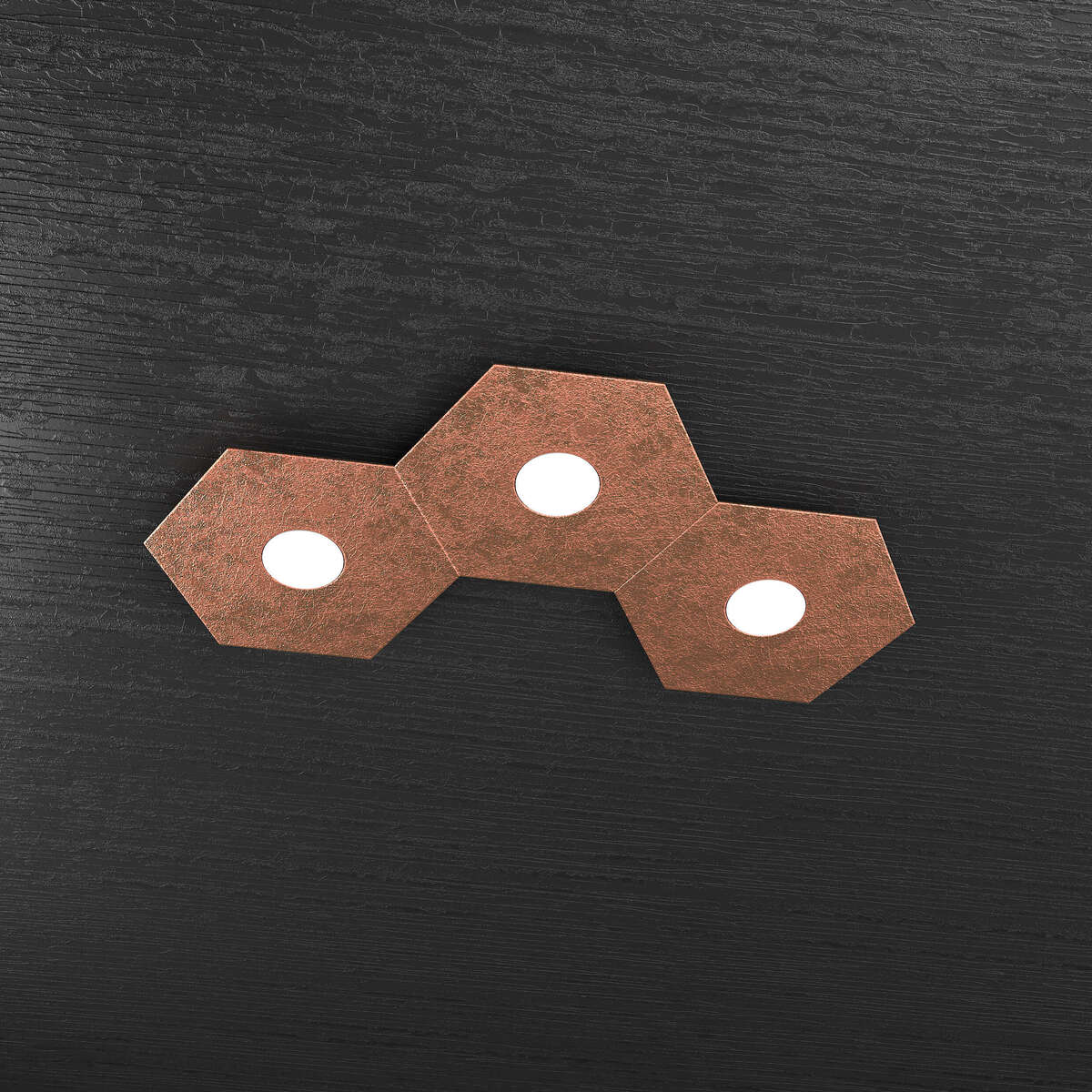 1142/3L-FR HEXAGON APPLIQUE/PLAFONIERA 3 LUCI FOGLIA RAME