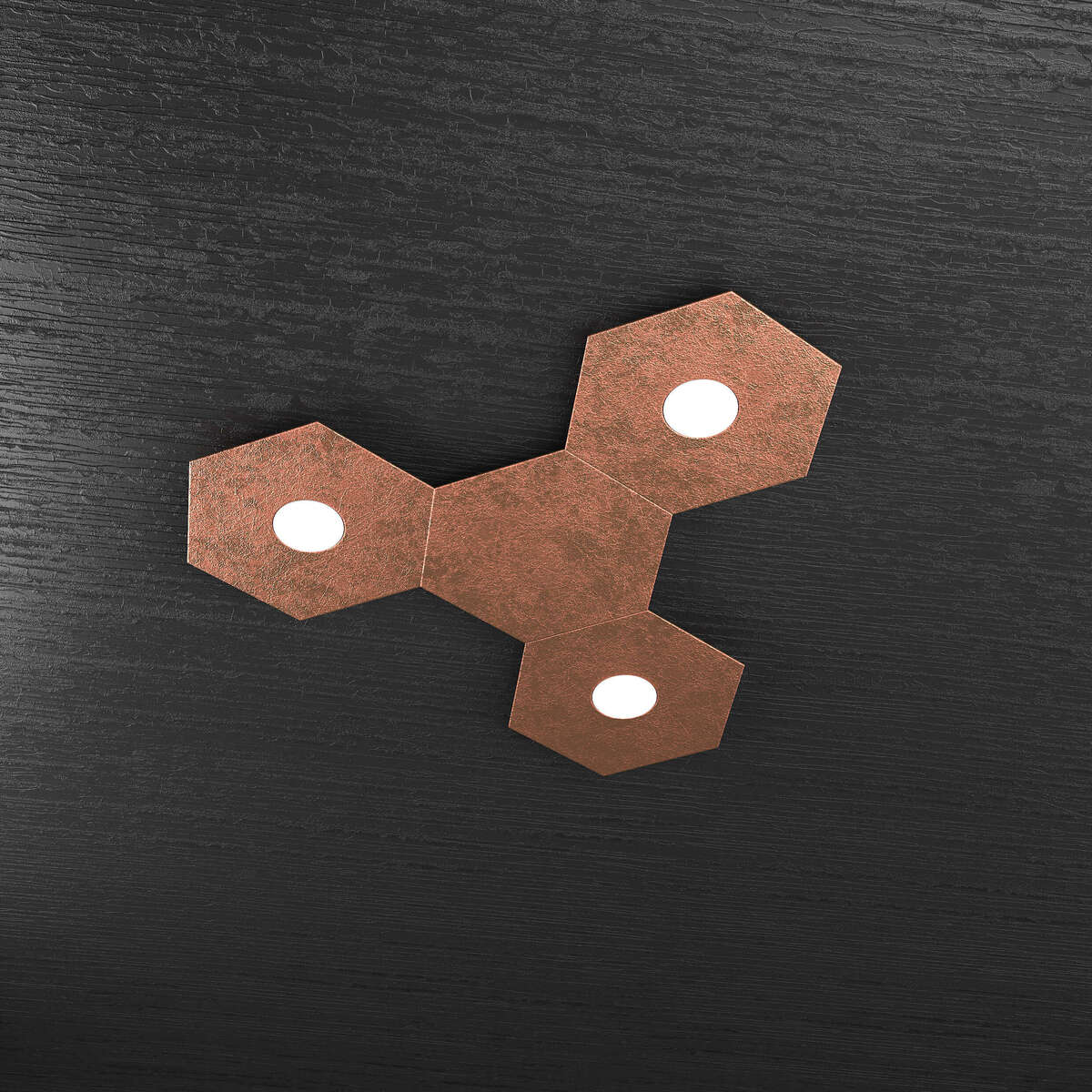1142/3L1D-FR HEXAGON APPLIQUE/PLAFONIERA 3 LUCI + 1 DECORATIVO FOGLIA RAME