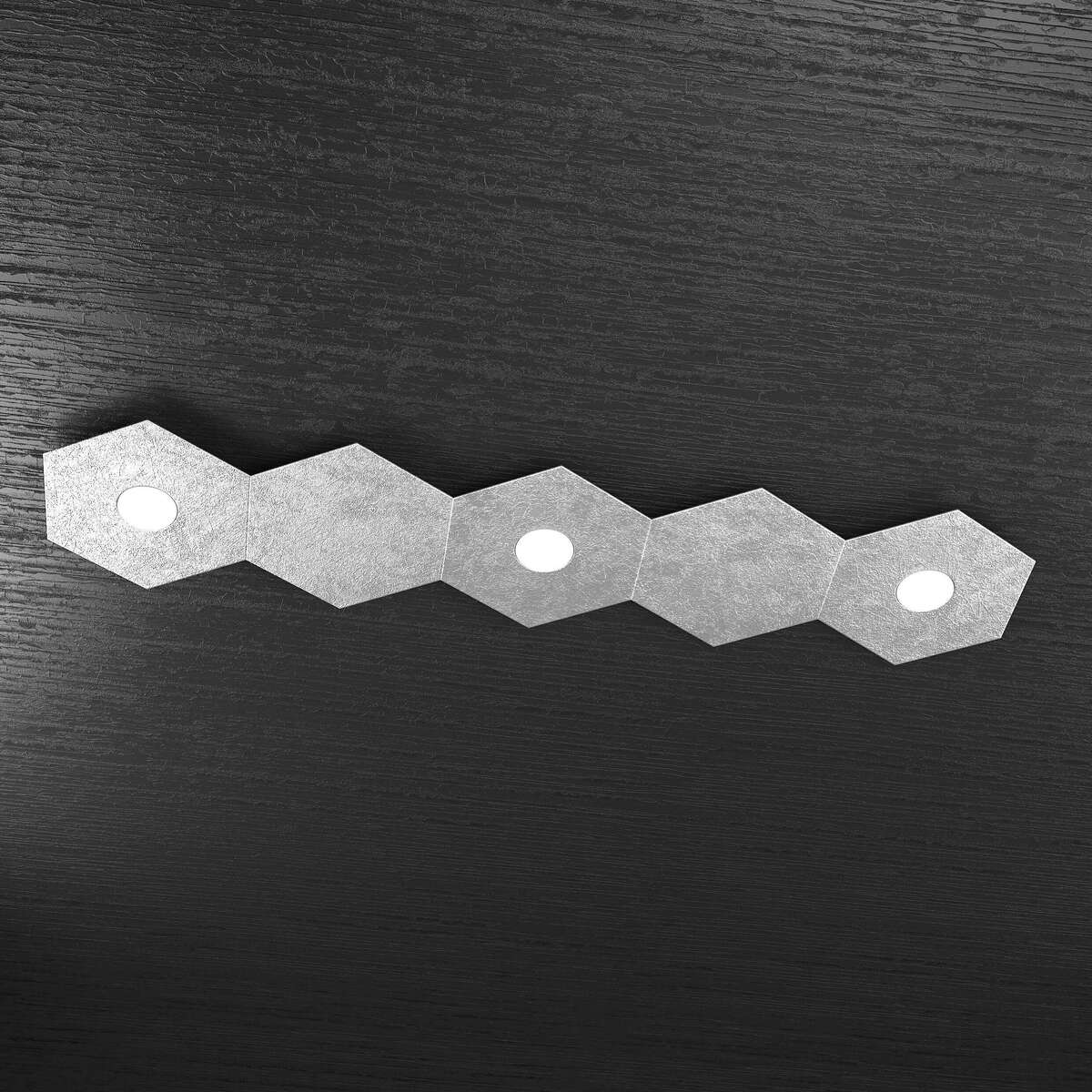 1142/3L2D-FA HEXAGON APPLIQUE/PLAFONIERA 3 LUCI + 2 DECORATIVO FOGLIA ARGENTO