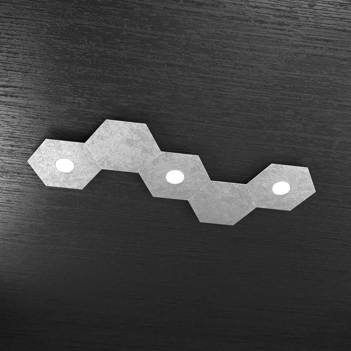1142/3L2D-FA HEXAGON APPLIQUE/PLAFONIERA 3 LUCI + 2 DECORATIVO FOGLIA ARGENTO