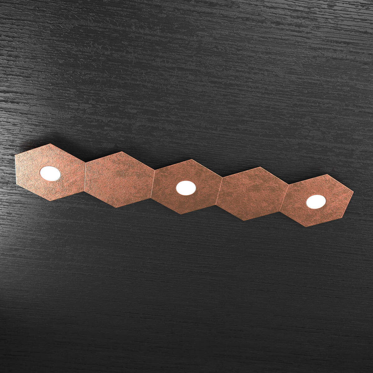 1142/3L2D-FR HEXAGON APPLIQUE/PLAFONIERA 3 LUCI + 2 DECORATIVO FOGLIA RAME