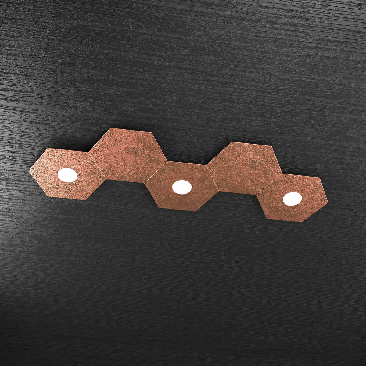 1142/3L2D-FR HEXAGON APPLIQUE/PLAFONIERA 3 LUCI + 2 DECORATIVO FOGLIA RAME