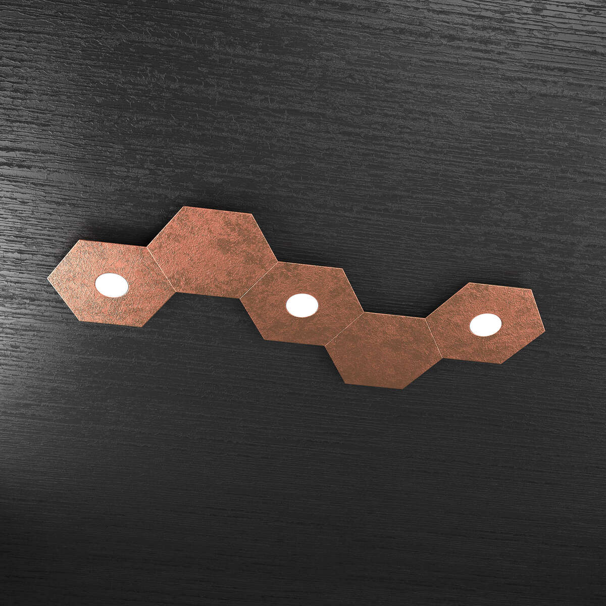 1142/3L2D-FR HEXAGON APPLIQUE/PLAFONIERA 3 LUCI + 2 DECORATIVO FOGLIA RAME