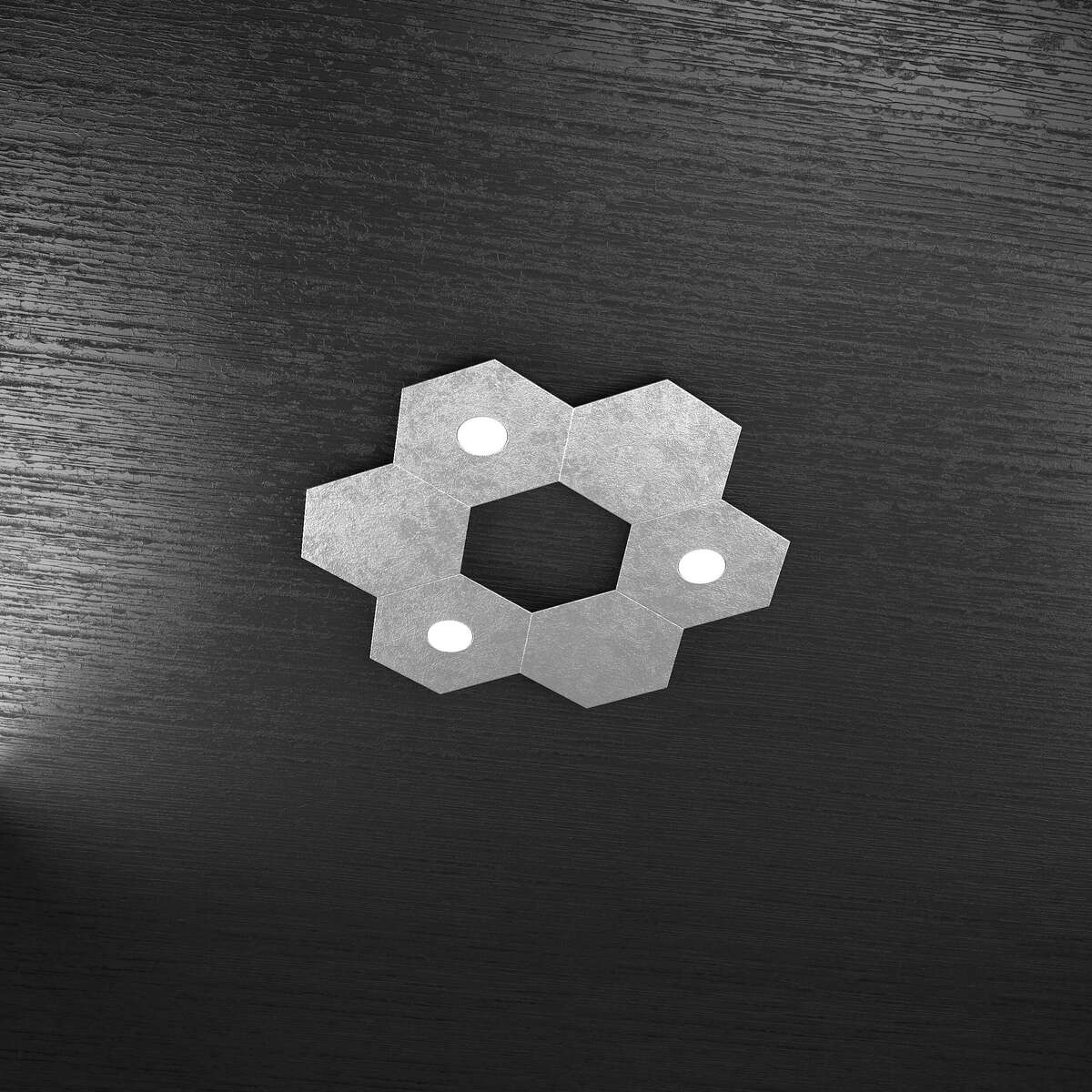1142/3L3D-FA HEXAGON APPLIQUE/PLAFONIERA 3 LUCI + 3 DECORATIVO FOGLIA ARGENTO