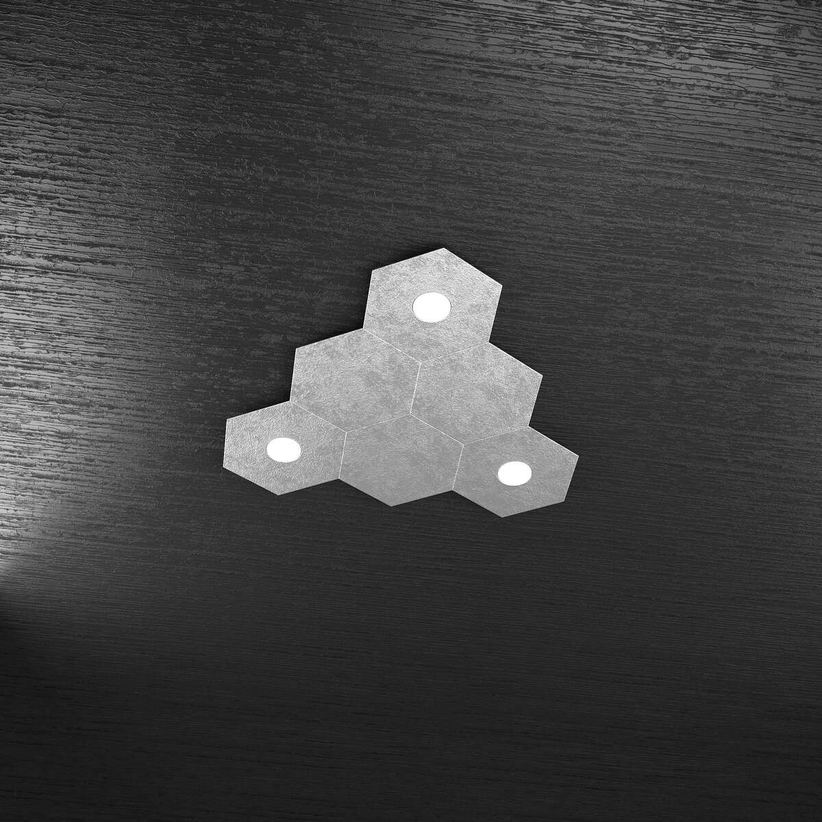 1142/3L3D-FA HEXAGON APPLIQUE/PLAFONIERA 3 LUCI + 3 DECORATIVO FOGLIA ARGENTO