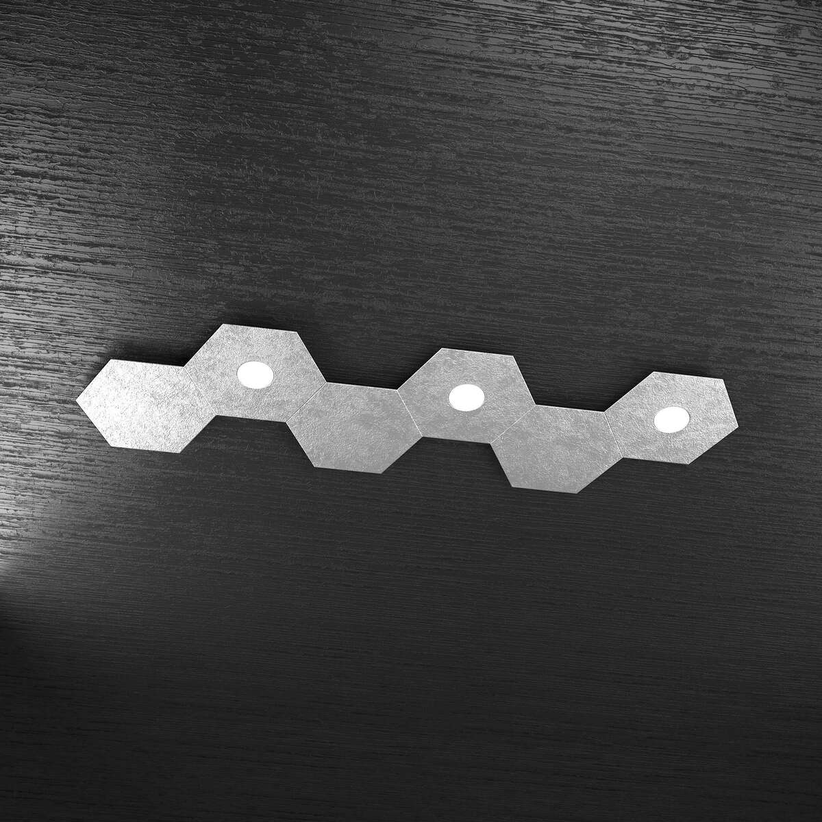 1142/3L3D-FA HEXAGON APPLIQUE/PLAFONIERA 3 LUCI + 3 DECORATIVO FOGLIA ARGENTO