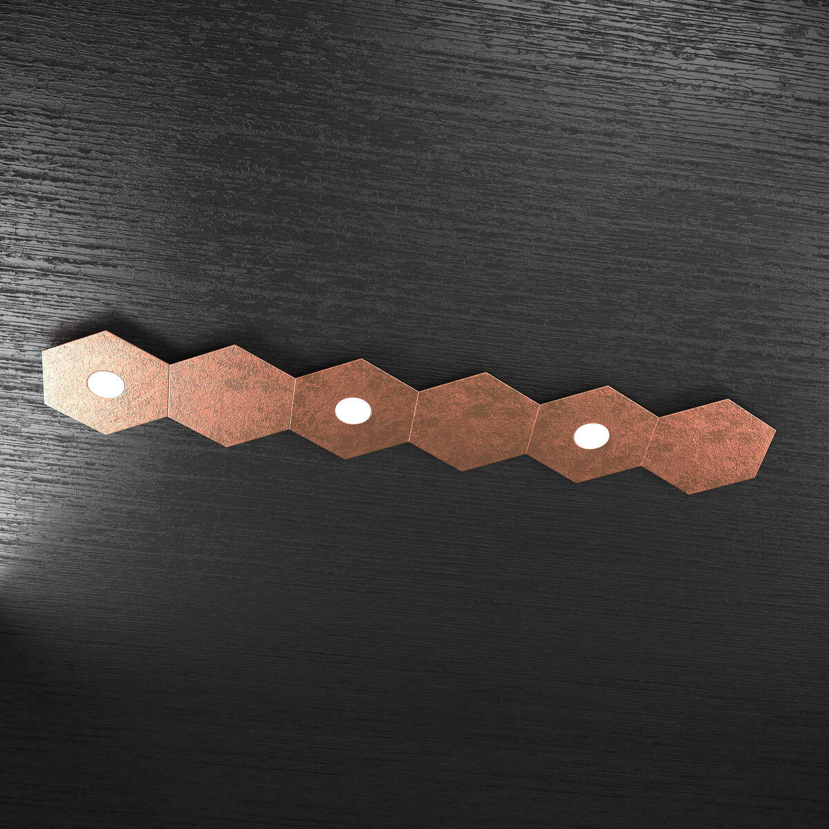1142/3L3D-FR HEXAGON APPLIQUE/PLAFONIERA 3 LUCI + 3 DECORATIVO FOGLIA RAME