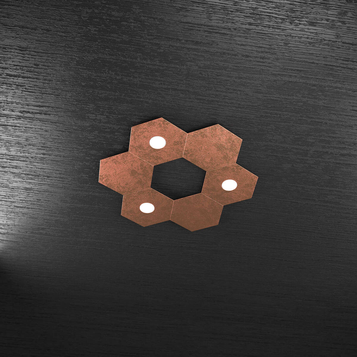1142/3L3D-FR HEXAGON APPLIQUE/PLAFONIERA 3 LUCI + 3 DECORATIVO FOGLIA RAME